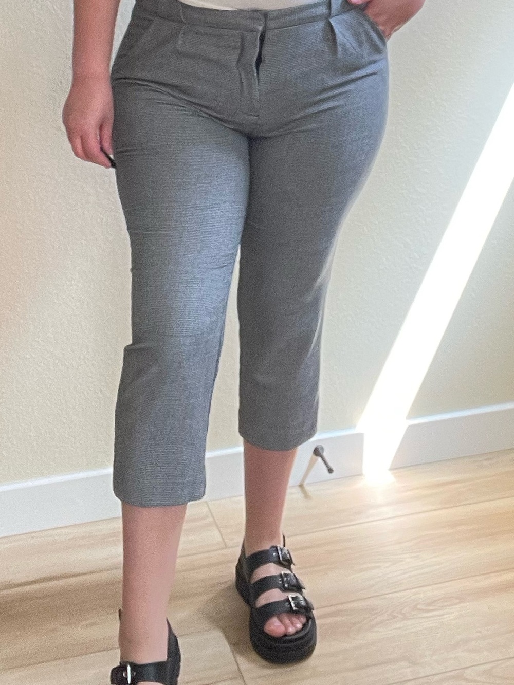 Gray Cropped Capri Dress Pants - Classic Sleek Look